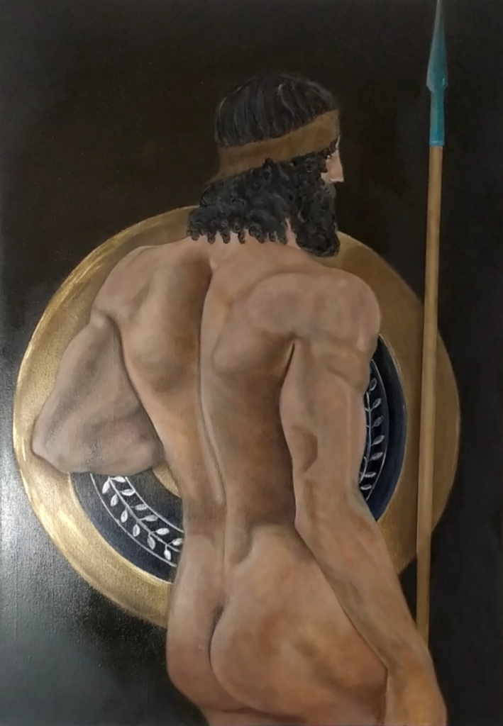 Guerriero greco olio su tela 100x70 Salvatore Dangelo