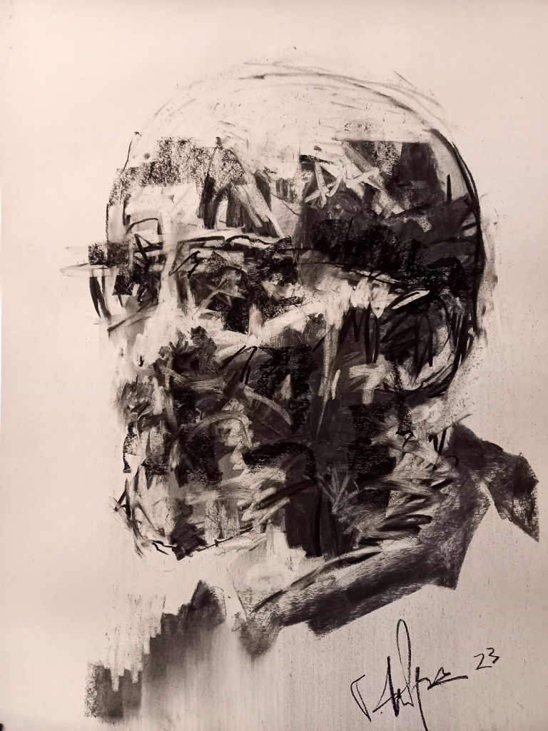Aged man charcoal on paper 70 x 50 cm