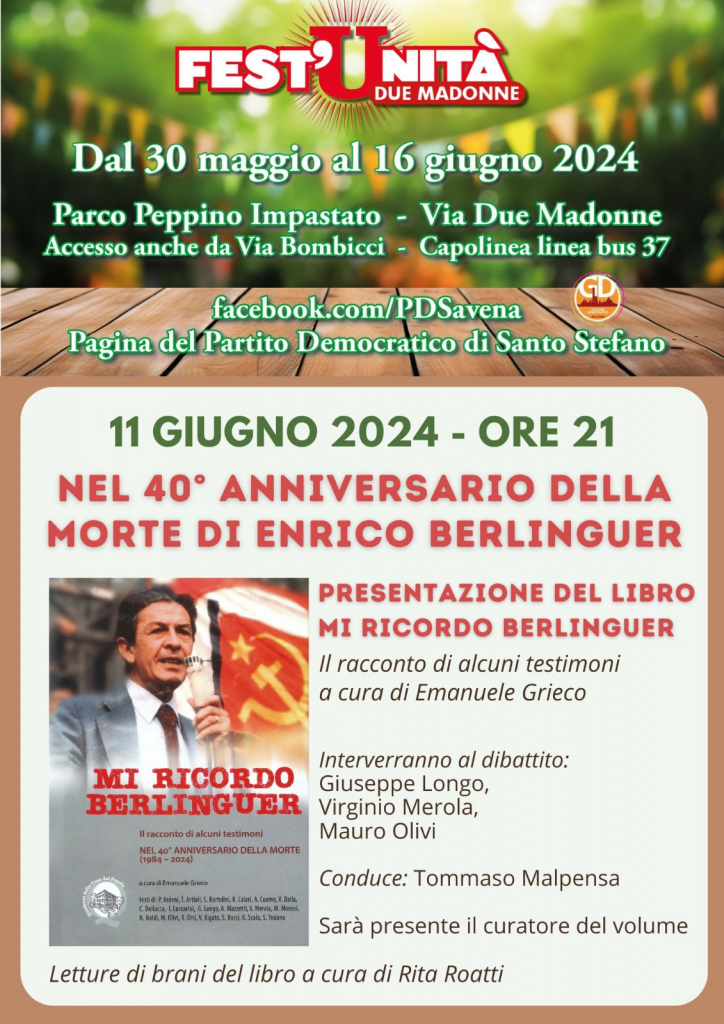 11.6.2024 presentazione libro Mi ricordo Berlinguer